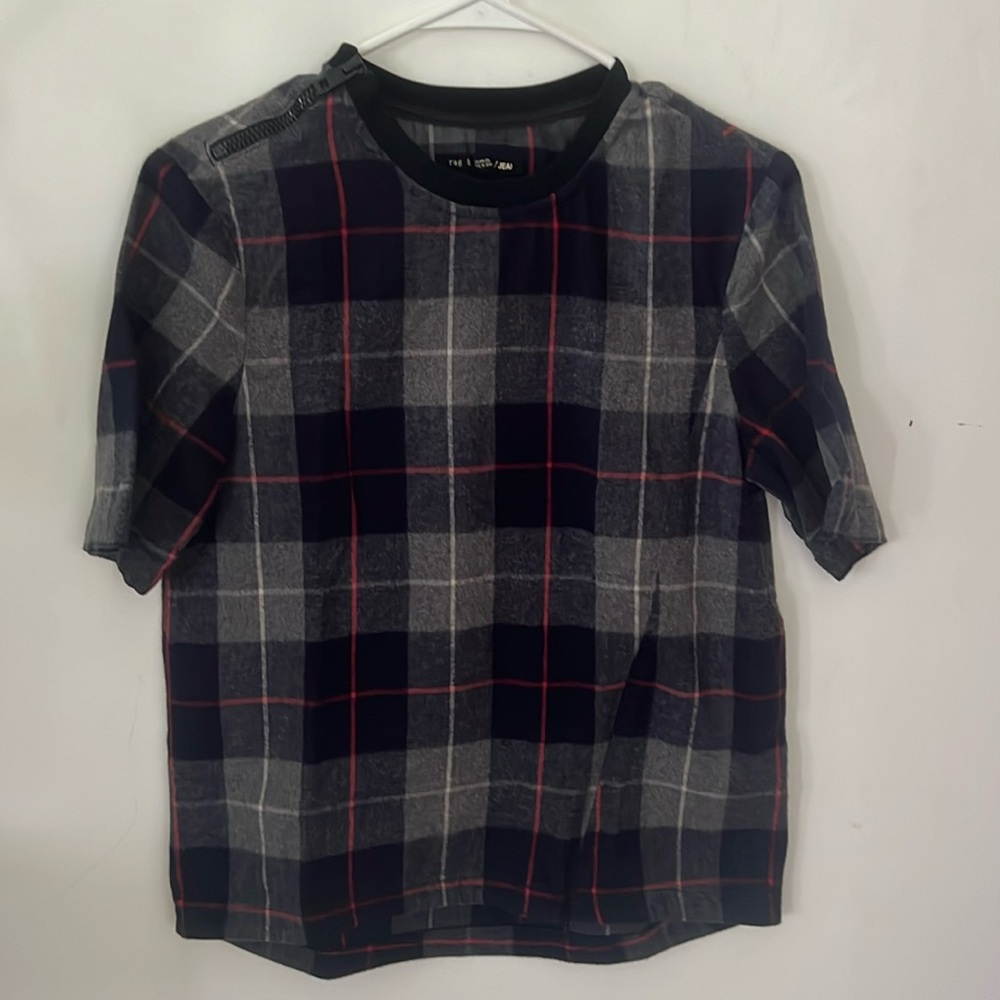 RAG & DO E JEAN FLANNEL TOP w/zippers.